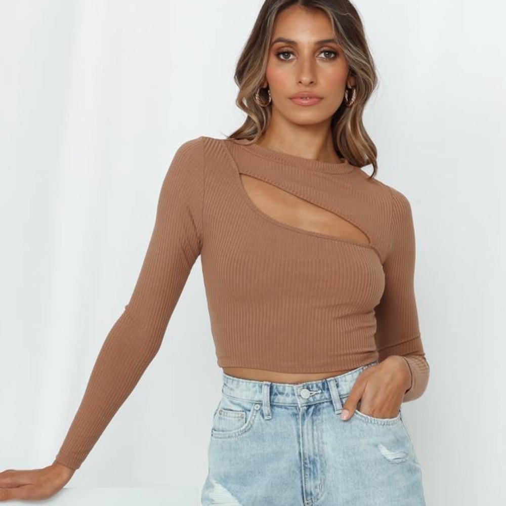 HELLO MOLLY Greek Postcards Tan Top